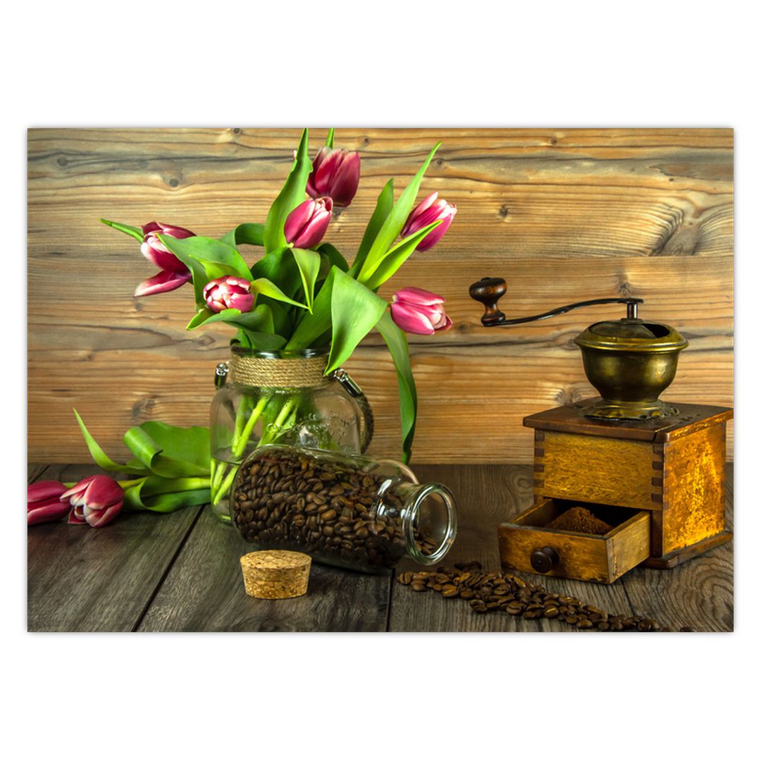 Obraz - tulipány, mlýnek a káva (V020553V7050)