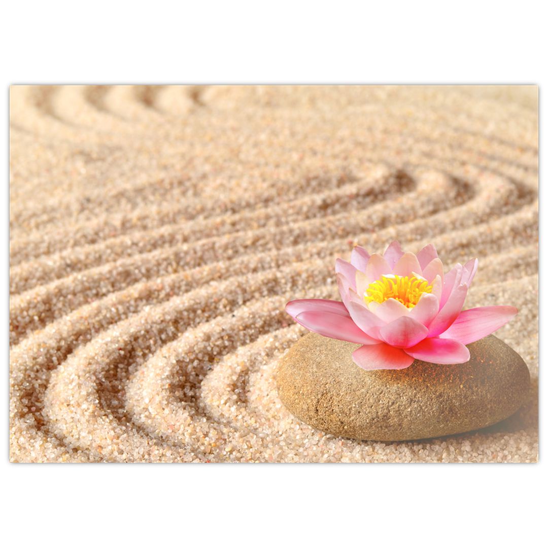 Tablou cu piatră și floare pe nisip (V020864V7050)
