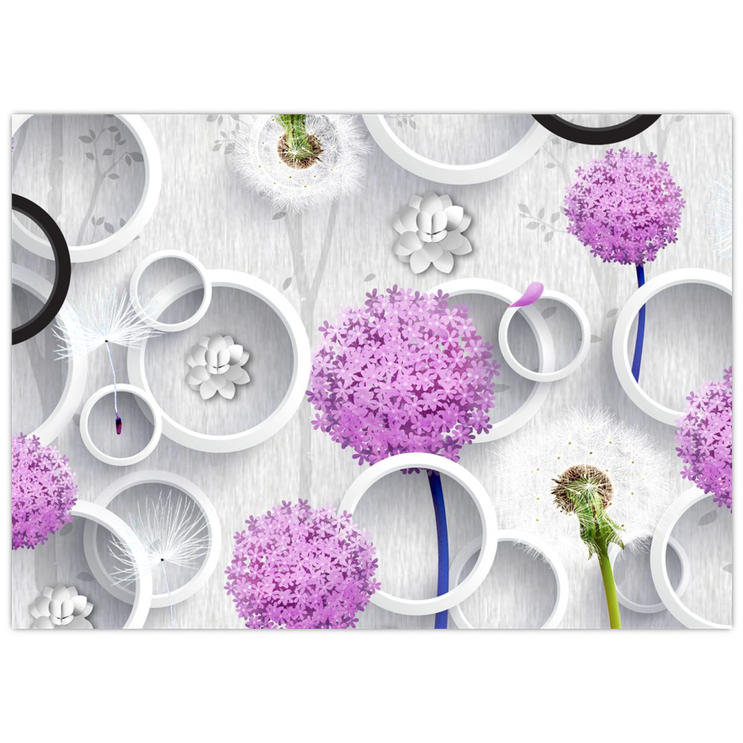 Obraz 3D abstrakce s kruhy a květinami (V020981V7050)