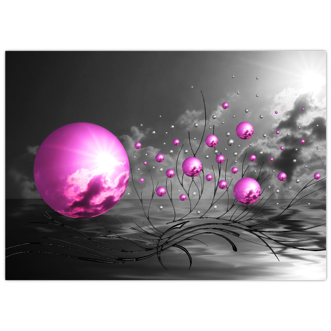 Skleněný obraz růžových koulí (V020108V7050GD)