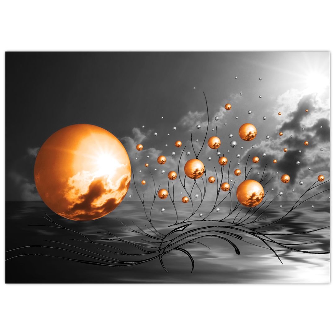 Skleněný obraz oražových abstraktních koulí (V020113V7050GD)