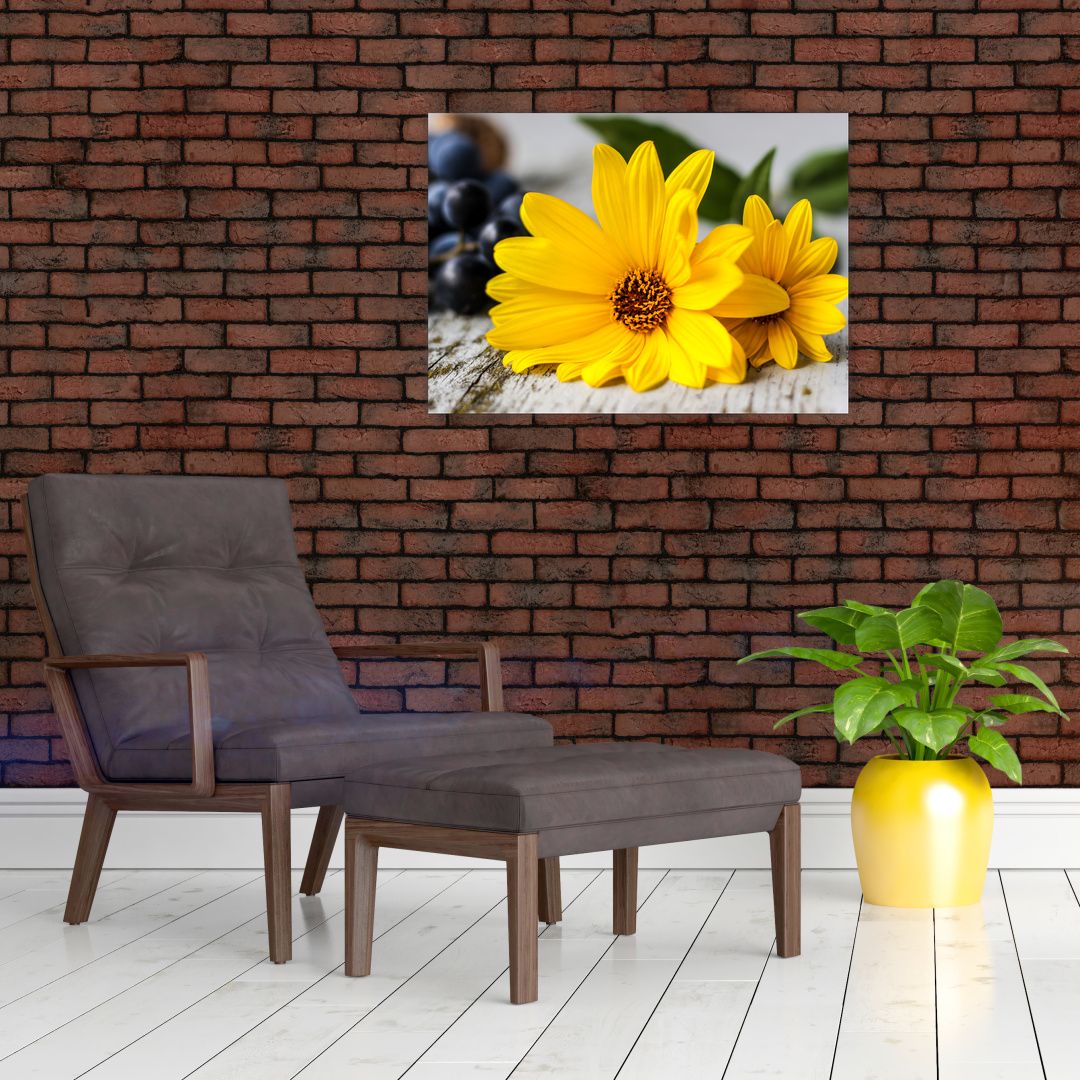 Skleněný obraz žlutých květů (V020170V7050GD)