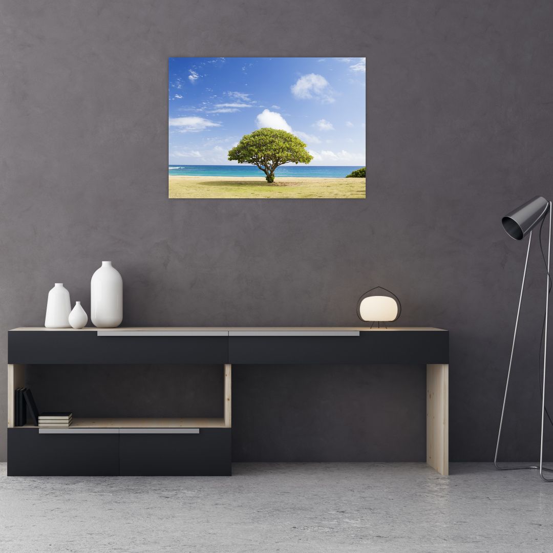 Skleněný obraz pláže se stromem (V020200V7050GD)