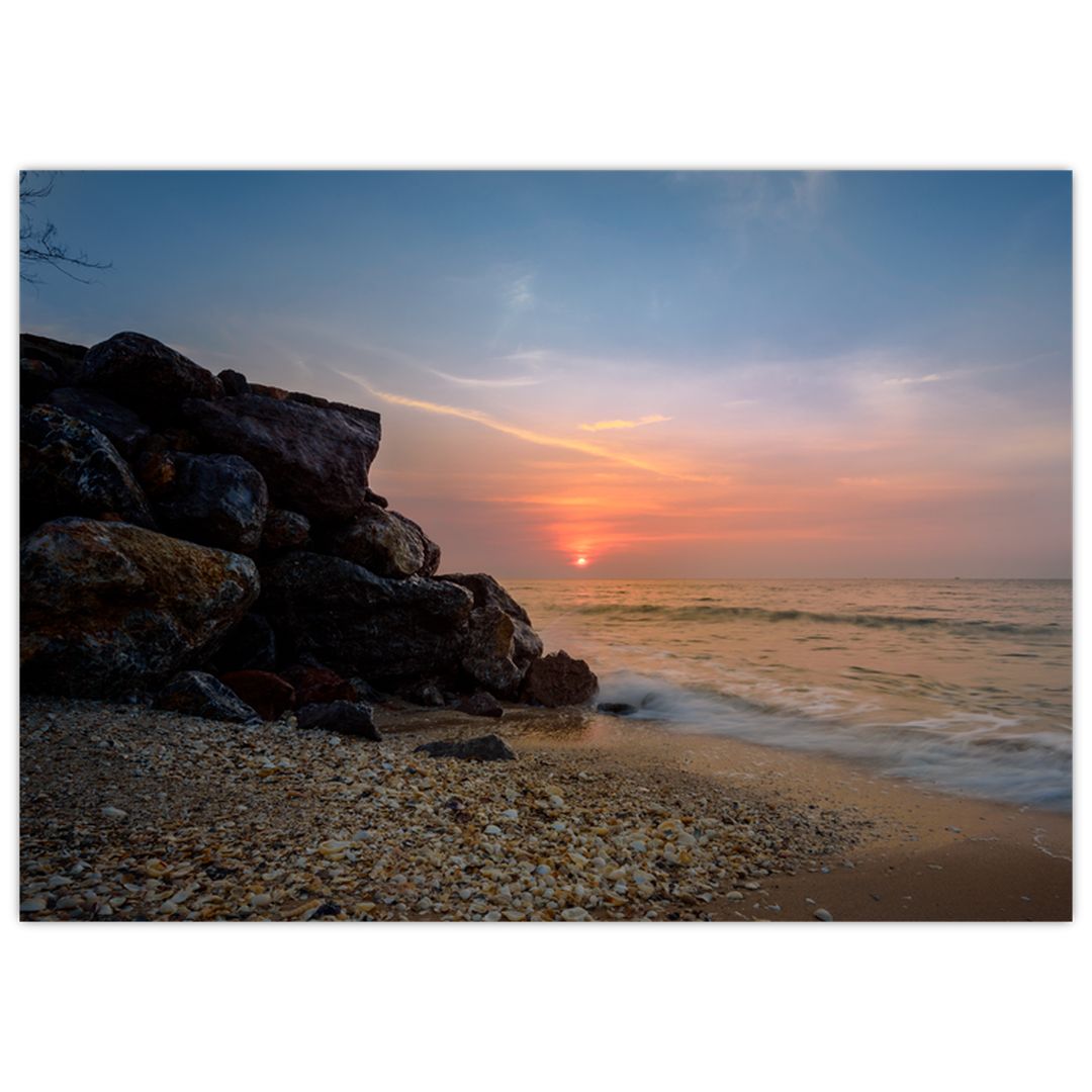 Skleněný obraz západu slunce na pláži (V020214V7050GD)