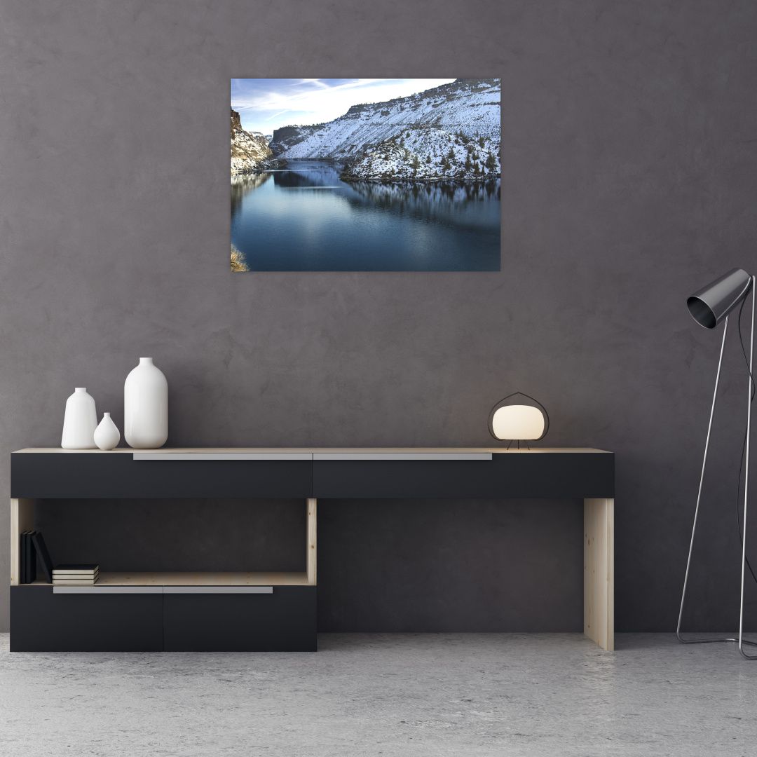 Skleněný obraz - zimní krajina s jezerem (V020216V7050GD)