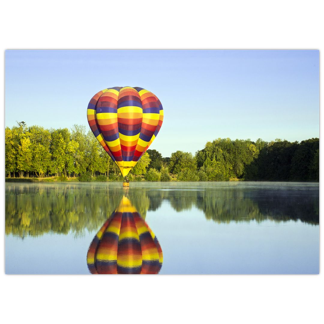 Skleněný obraz horkovzdušného balónu na jezeře (V020217V7050GD)