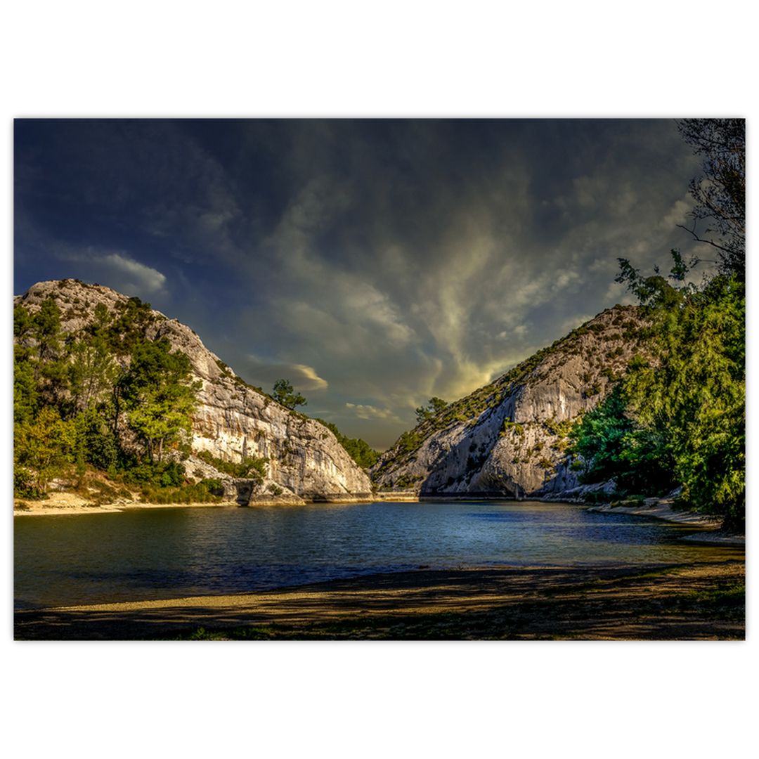 Skleněný obraz krajiny s jezerem (V020288V7050GD)