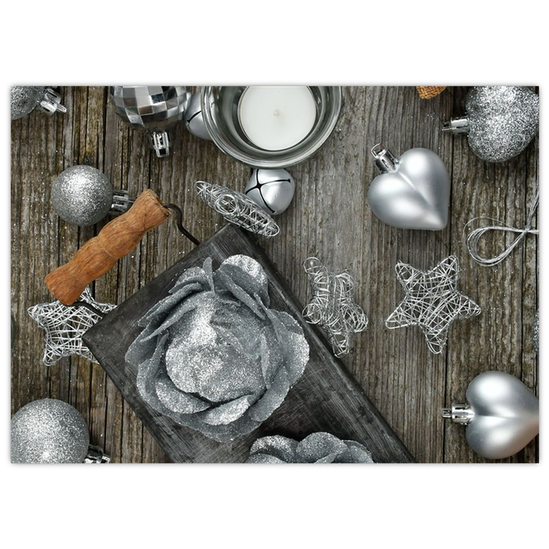 Skleněný obraz - stříbrné vánoční dekorace (V020310V7050GD)