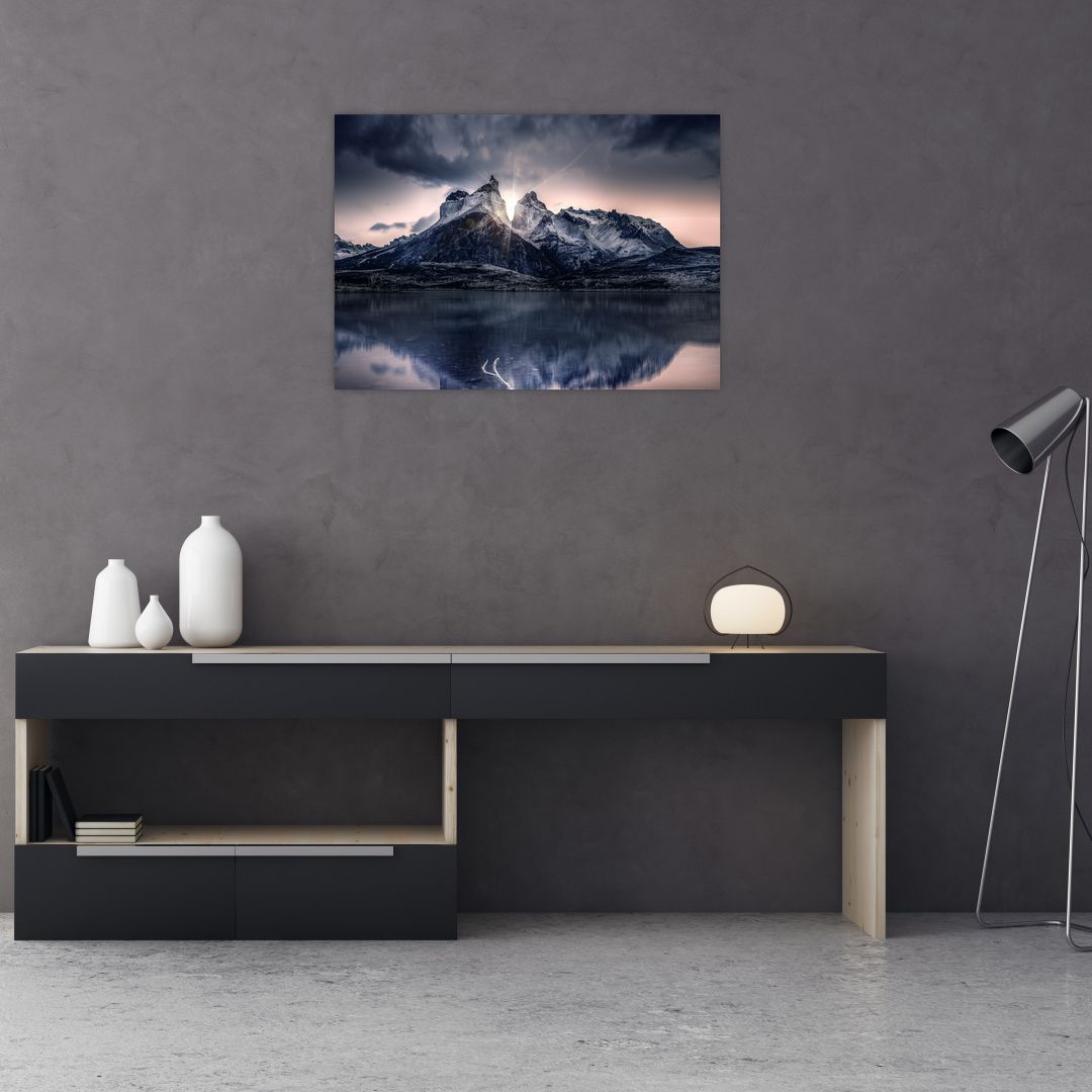 Skleněný obraz jezera s horou (V020333V7050GD)