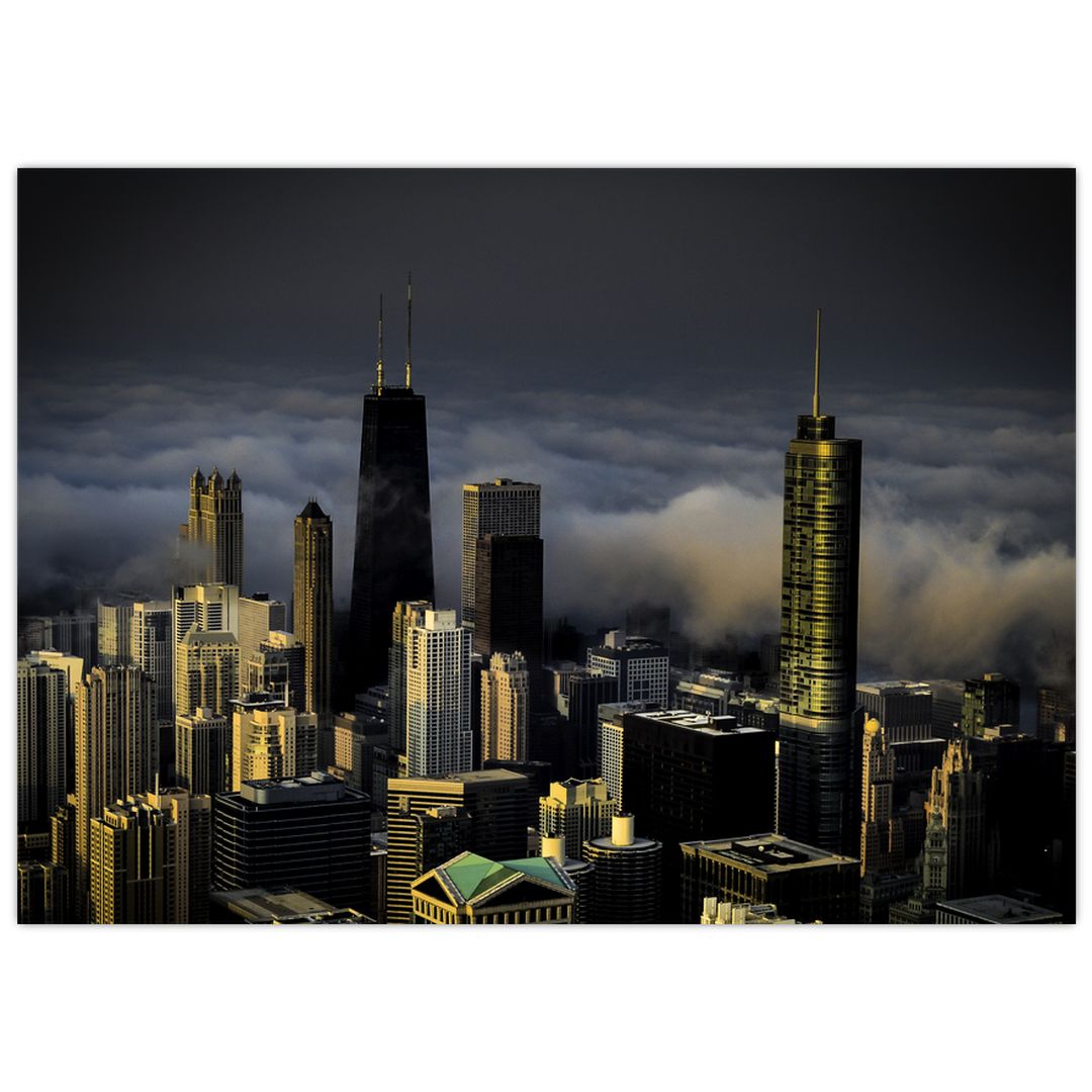 Skleněný obraz města v oblacích (V020337V7050GD)