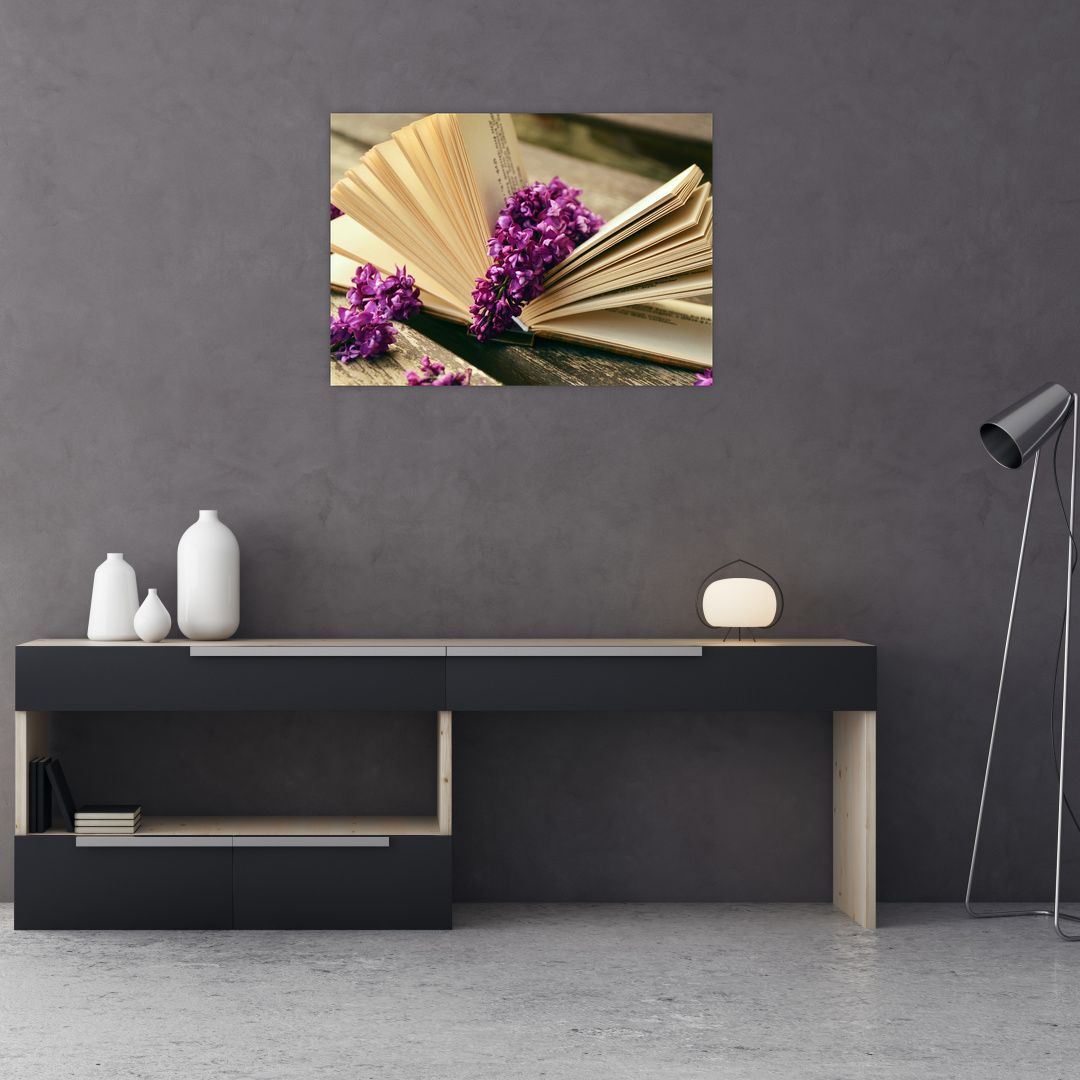 Obbraz knihy a fialové květiny (V020474V7050GD)