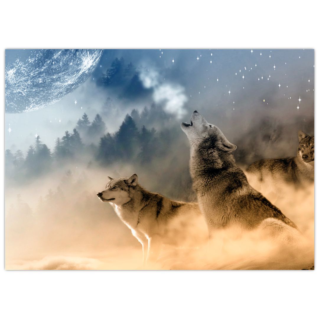 Tablou pe sticlă - lupii urlând la lună (V020509V7050GD)
