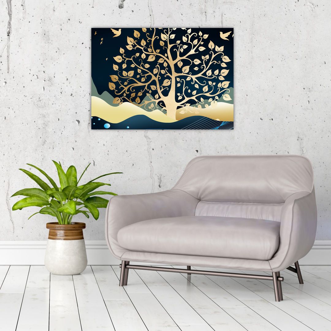 Skleněný obraz zlatého stromu (V022286V7050GD)