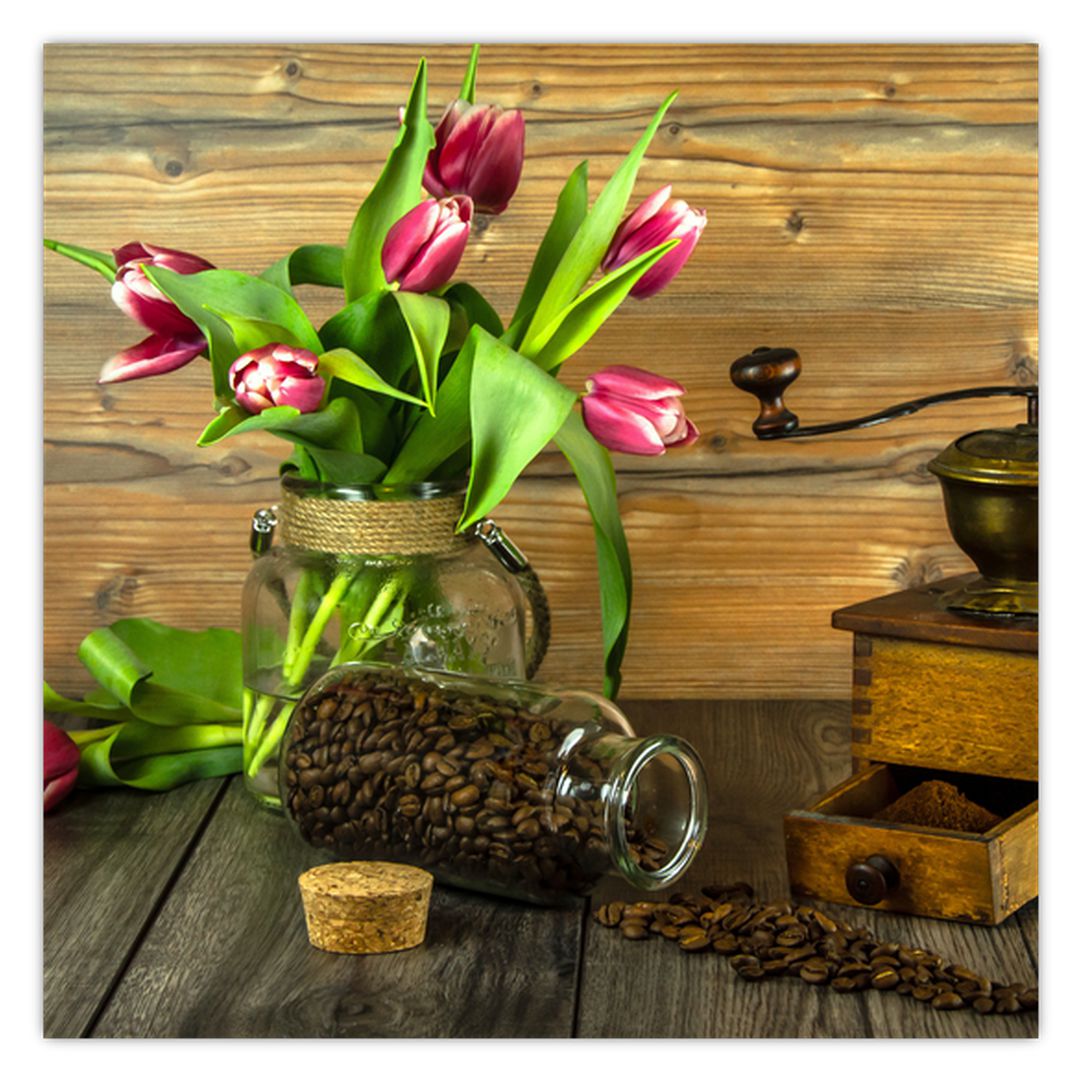 Obraz - tulipány, mlýnek a káva (V020553V7070)