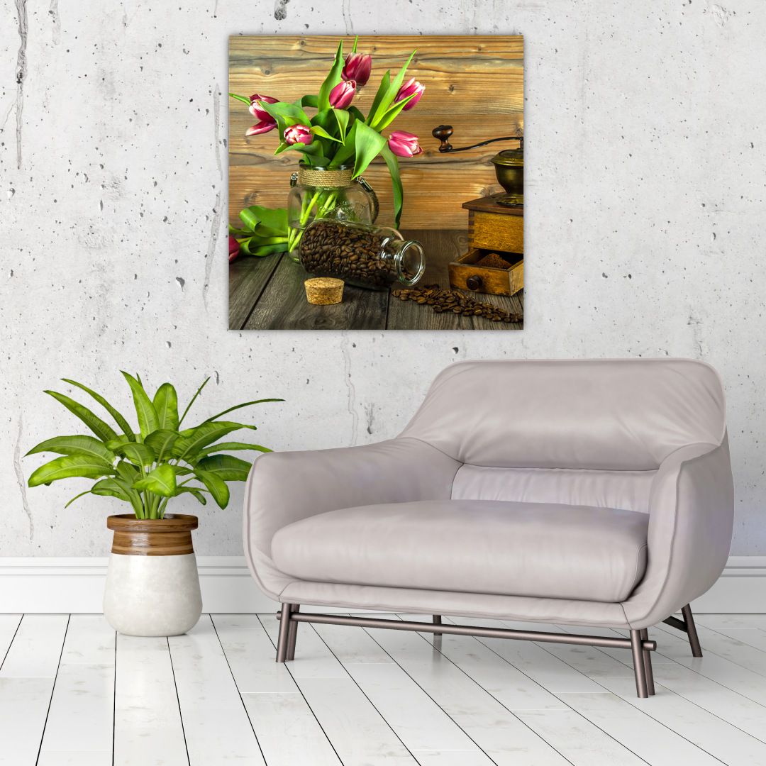Obraz - tulipány, mlýnek a káva (V020553V7070)