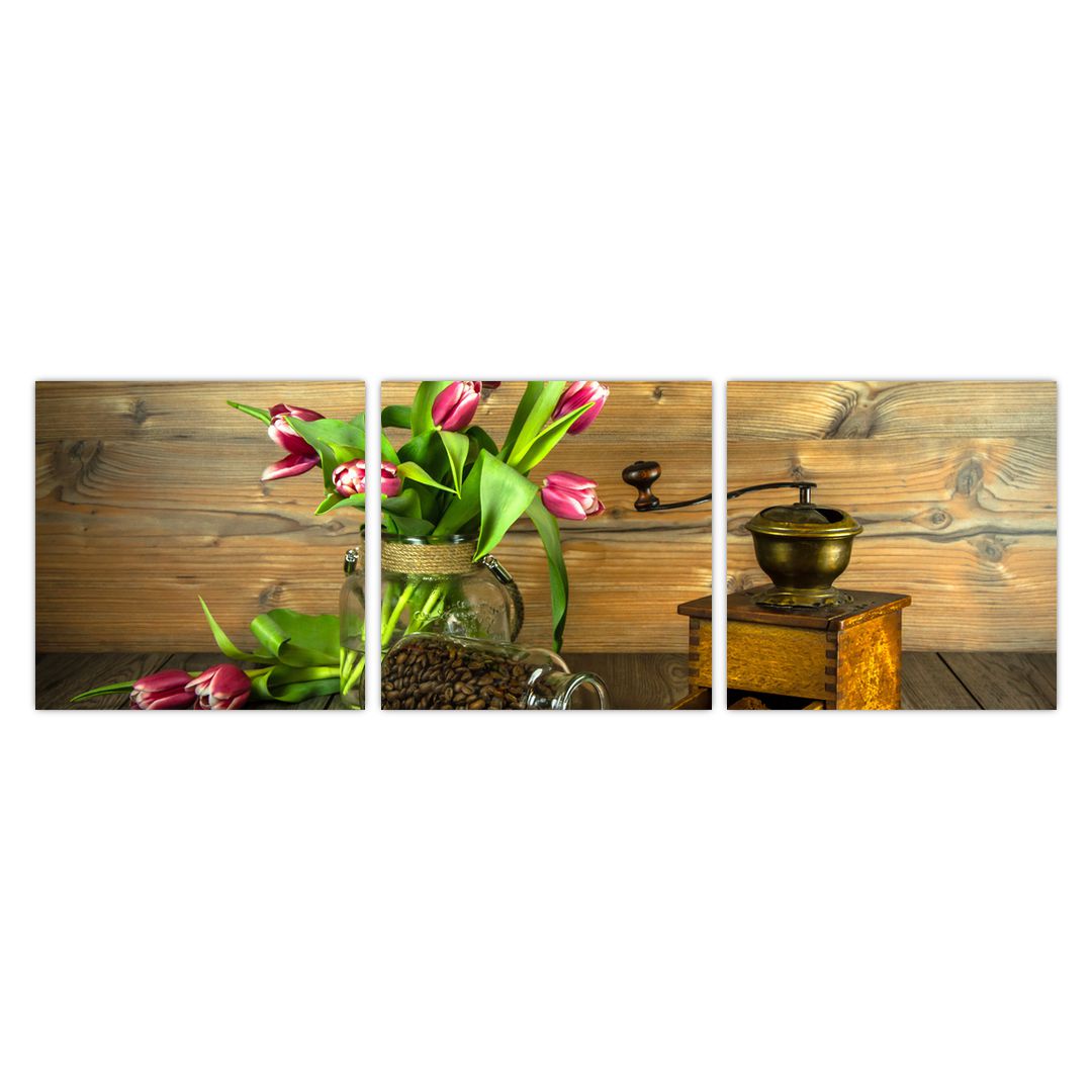 Obraz - tulipány, mlýnek a káva (V020553V9030)