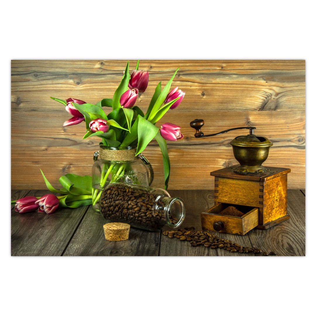 Obraz - tulipány, mlýnek a káva (V020553V9060)