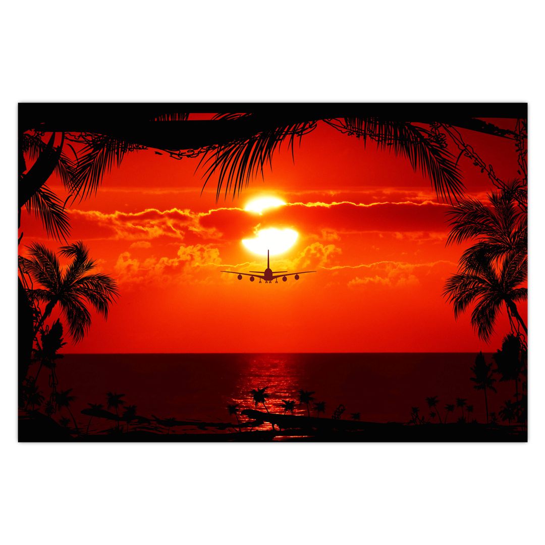 Obraz - západ slunce s letadlem (V020623V9060)
