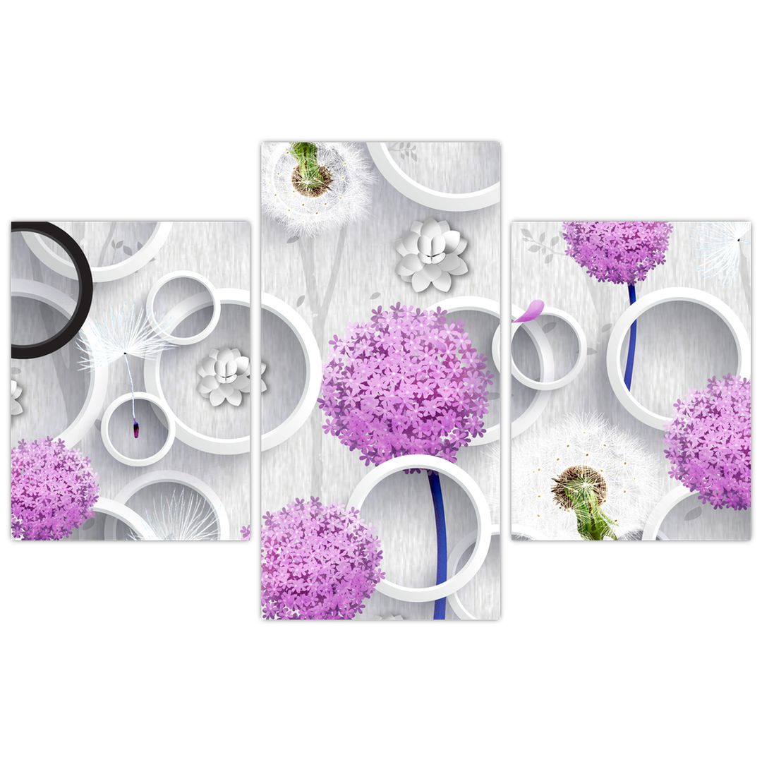 Obraz 3D abstrakce s kruhy a květinami (V020981V90603PCS)